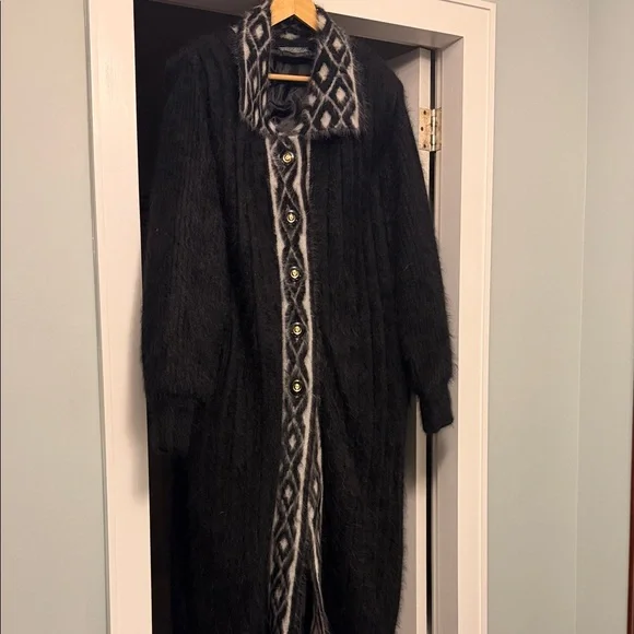 Elegant angora Black Long Sweater Coat size Xl tall